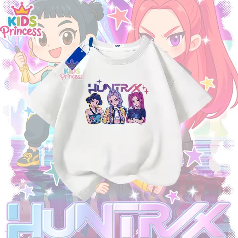 COD Kpop Demon Hunters ผ้าฝ้าย 100% เสื้อเชิ้ต เสื้อยืดสีดำ 90-150CM N382 รูปที่ 8