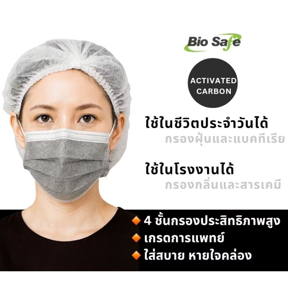 หน้ากากอนามัยคาร์บอน 4 ชั้น BioSafe สีเทา กรองกลิ่น กัน PM2.5 กล่อง 50 ชิ้น รูปที่ 6