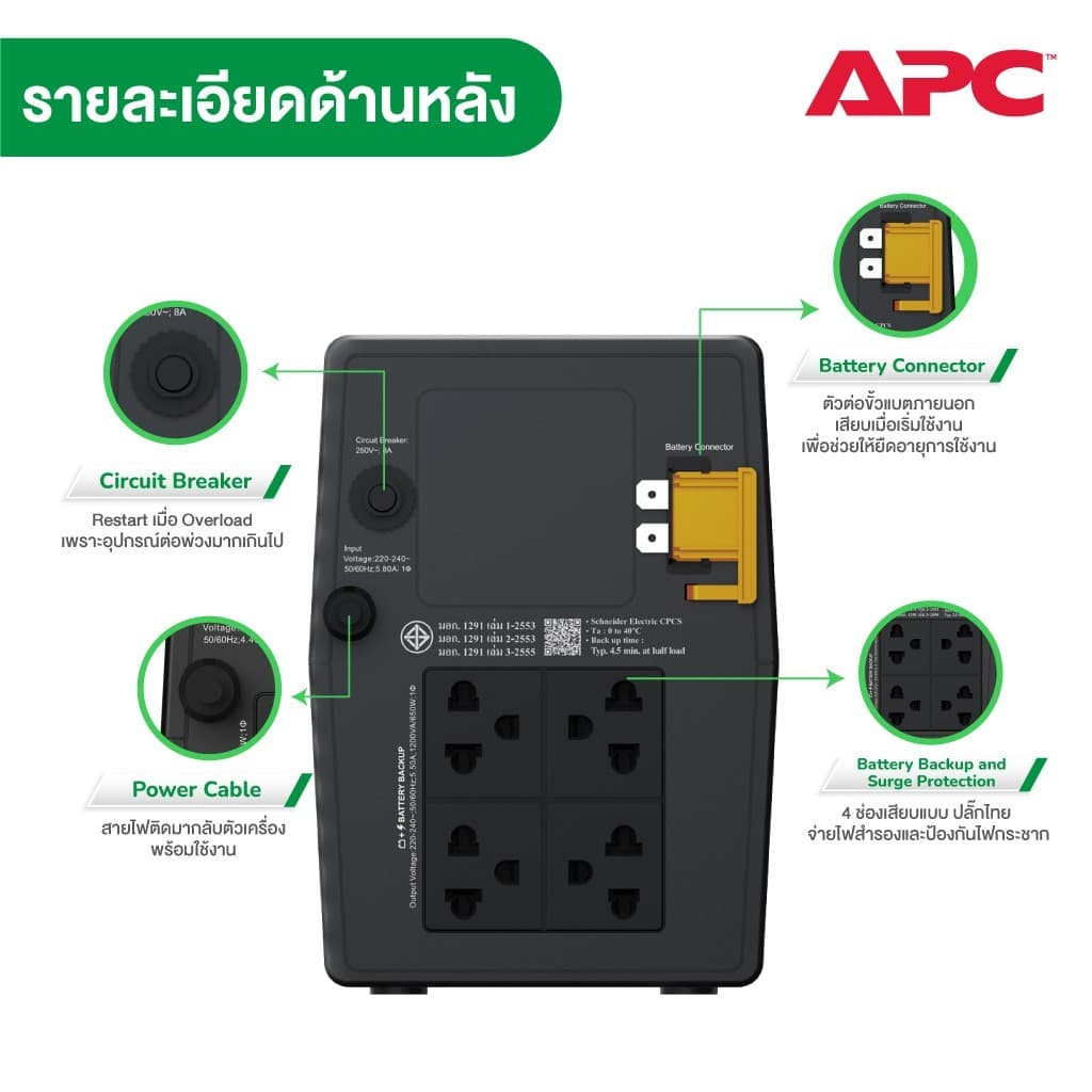 APC Easy UPS BVG1200I-MSN 1200VA เครื่องสำรองไฟ , เมื่อไฟตก , ไฟกระชาก รูปที่ 4