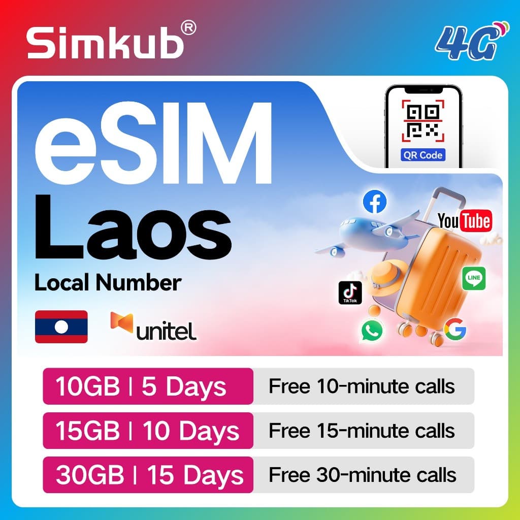 eSIM Laos เครือข่าย Unitel ซิมท่องเที่ยว ลาว เน็ต 10-30GB รองรับ 4G เลือกได้ 5-15 วัน โทรฟรี รูปที่ 9