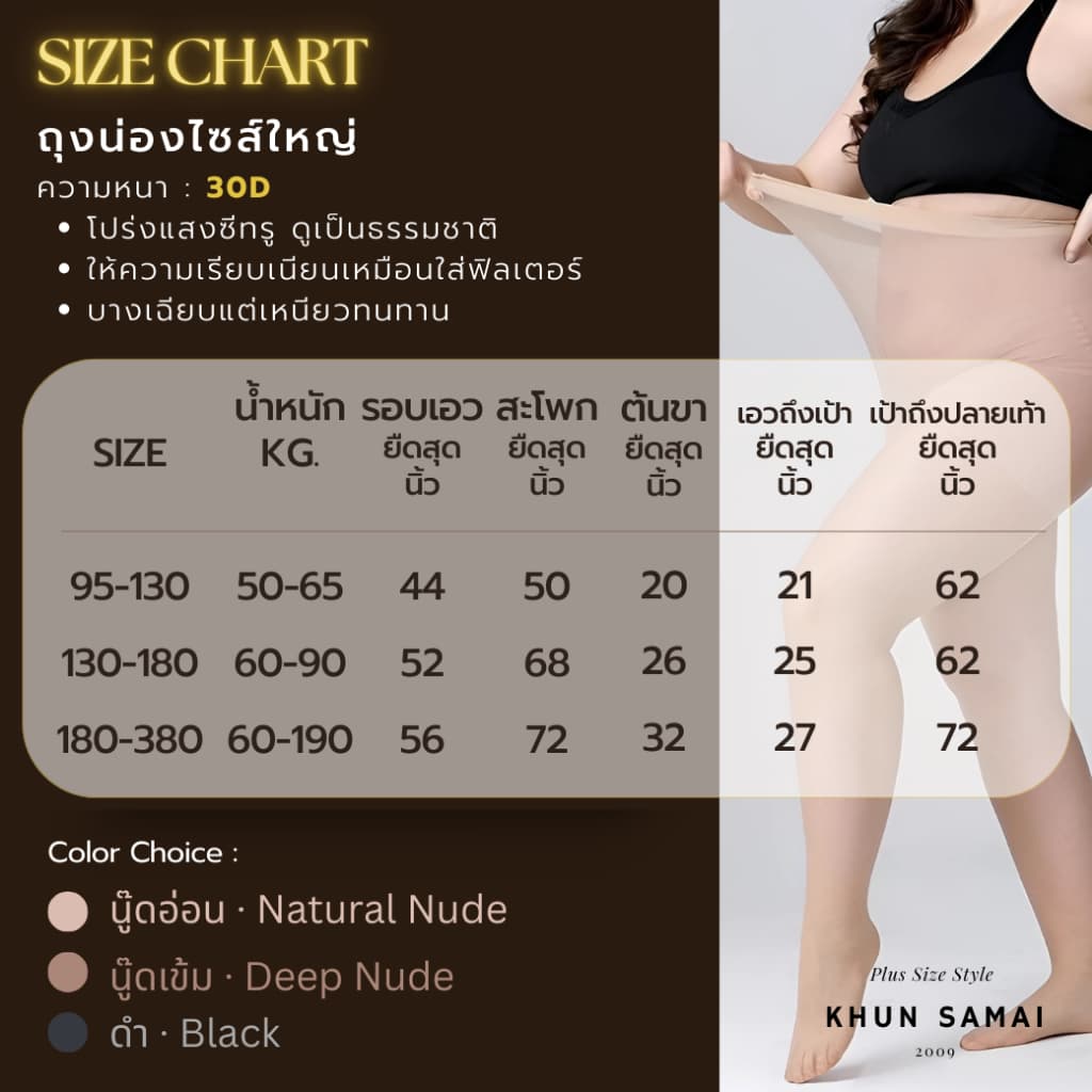 ถุงน่องขนาดใหญ่พิเศษ 50-190KG 30D ไซส์ใหญ่ สาวอวบ พลัสไซส์ ถุงน่องคนอ้วน ยืดหยุ่นสูงกระชับสัดส่วน รูปที่ 9