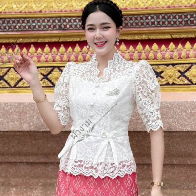 KK - เสื้อไหมลูกไม้สีขาวงา ค่ะ มีอก32-44 เสื้อใส่ไปทำบุญ ออกพรรษา ออกงานต่างๆไปวัด รูปที่ 6