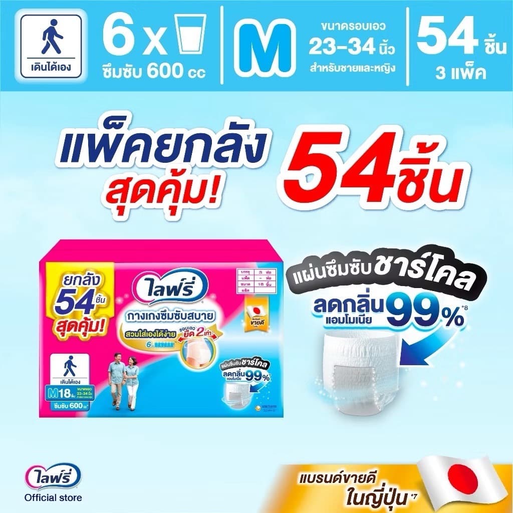 ไลฟ์รี่ ผ้าอ้อมผู้ใหญ่ Lifree กางเกง ยกลัง มีลังเล็ก ซึมซับสบาย และ ซึมซับมาก , แผ่นรอง รูปที่ 4