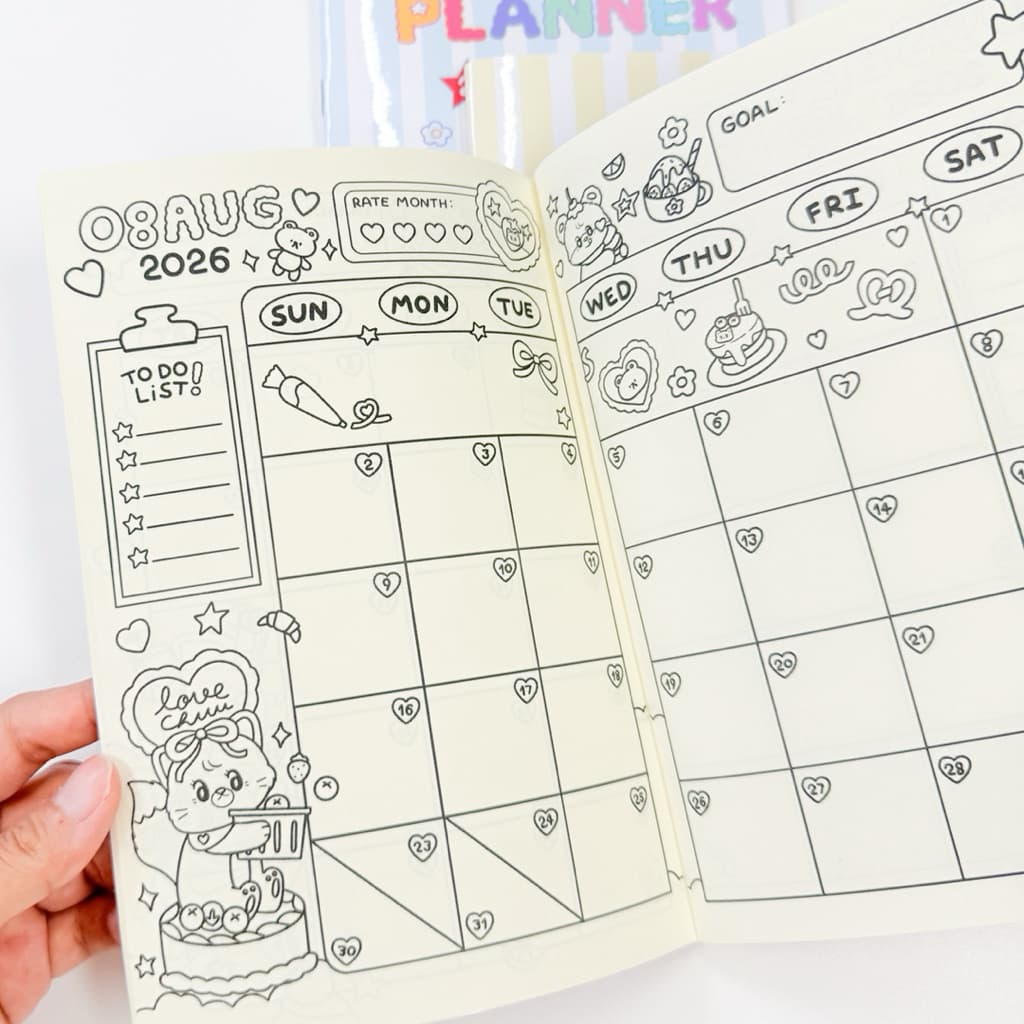 Planner 2026 ลายน่ารัก ลงวันที่แล้ว พิมพ์สีและพิมพ์ขาวดำ รูปที่ 5