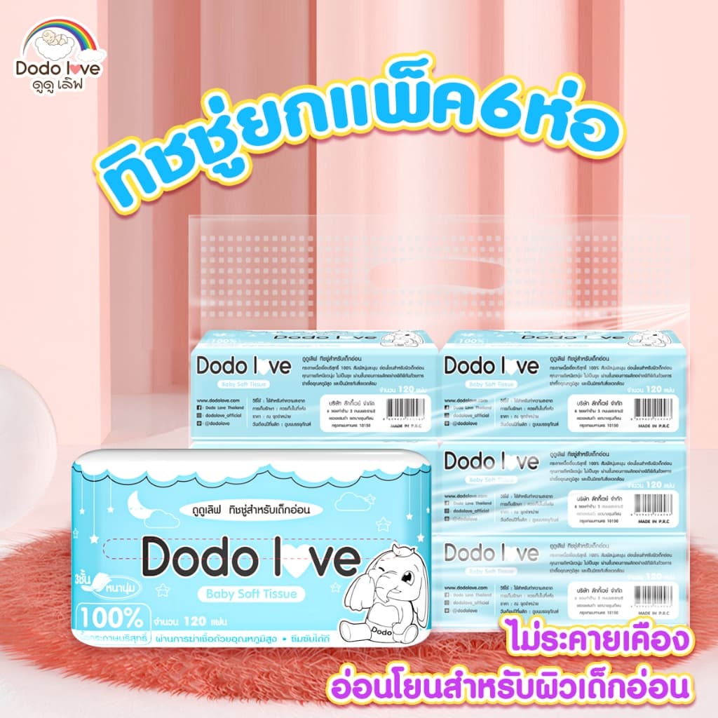 ส่งด่วน แพ็ค 6 ชิ้น กระดาษทิชชู่ Baby Cotton Soft Tissue ทิชชู่ สำหรับเด็กอ่อน หนานุ่ม 3 ชั้น รูปที่ 6