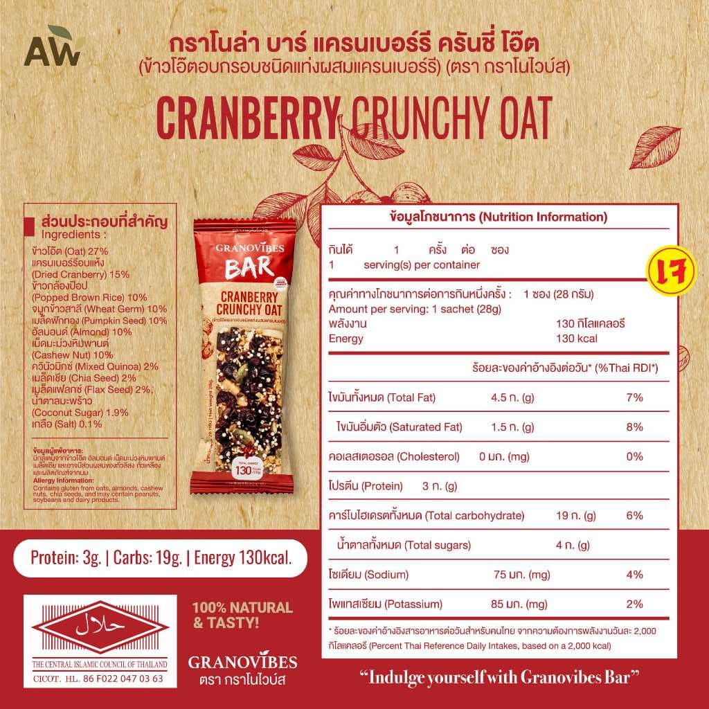 เจ Granovibes Bar กราโนล่า ชนิดแท่งผสมซูเปอร์ฟู้ด 3 รส 3 กล่อง (ดาร์คช็อคโกแลต / แครนเบอร์รี่ / ถั่วรว รูปที่ 8