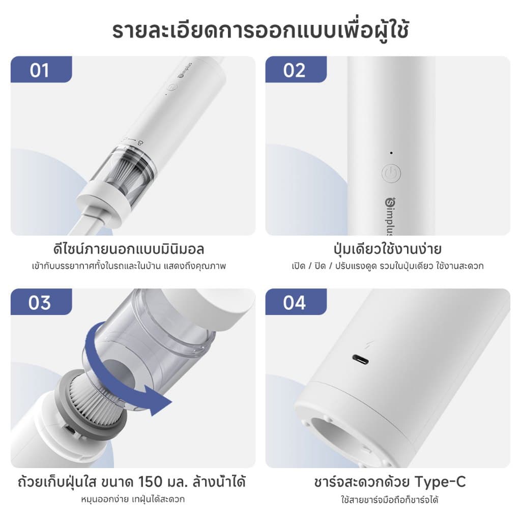 Simplus x PP Krit เครื่องดูดฝุ่นมือถือ 3-in-1 ดูด-เป่า ไร้สาย แรงดูด 8000Pa ใช้ในบ้าน-ในรถ XCQH018 รูปที่ 8