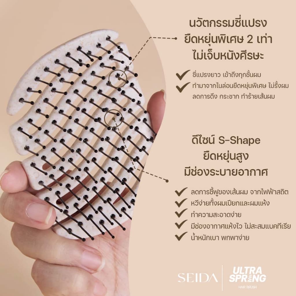 เซดะ หวีจิ๋วเด้งดึ๋ง พกพาง่าย ไม่ดึงรั้งเส้นผม | Seida Ultra Spring Hair Brush รูปที่ 5
