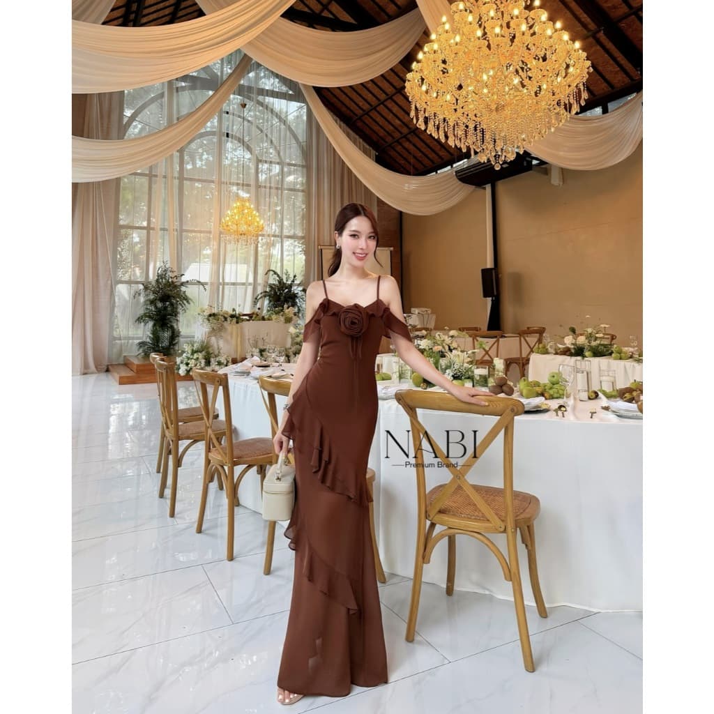 ร้านโค้ดคุ้มNABI ชุดเดรสสายเดี่ยว แต่งดอกไม้ ชมพู เขียว ใส่ออกงาน งานแต่ง ดินเนอร์ เพื่อนเจ้าสาว รูปที่ 9