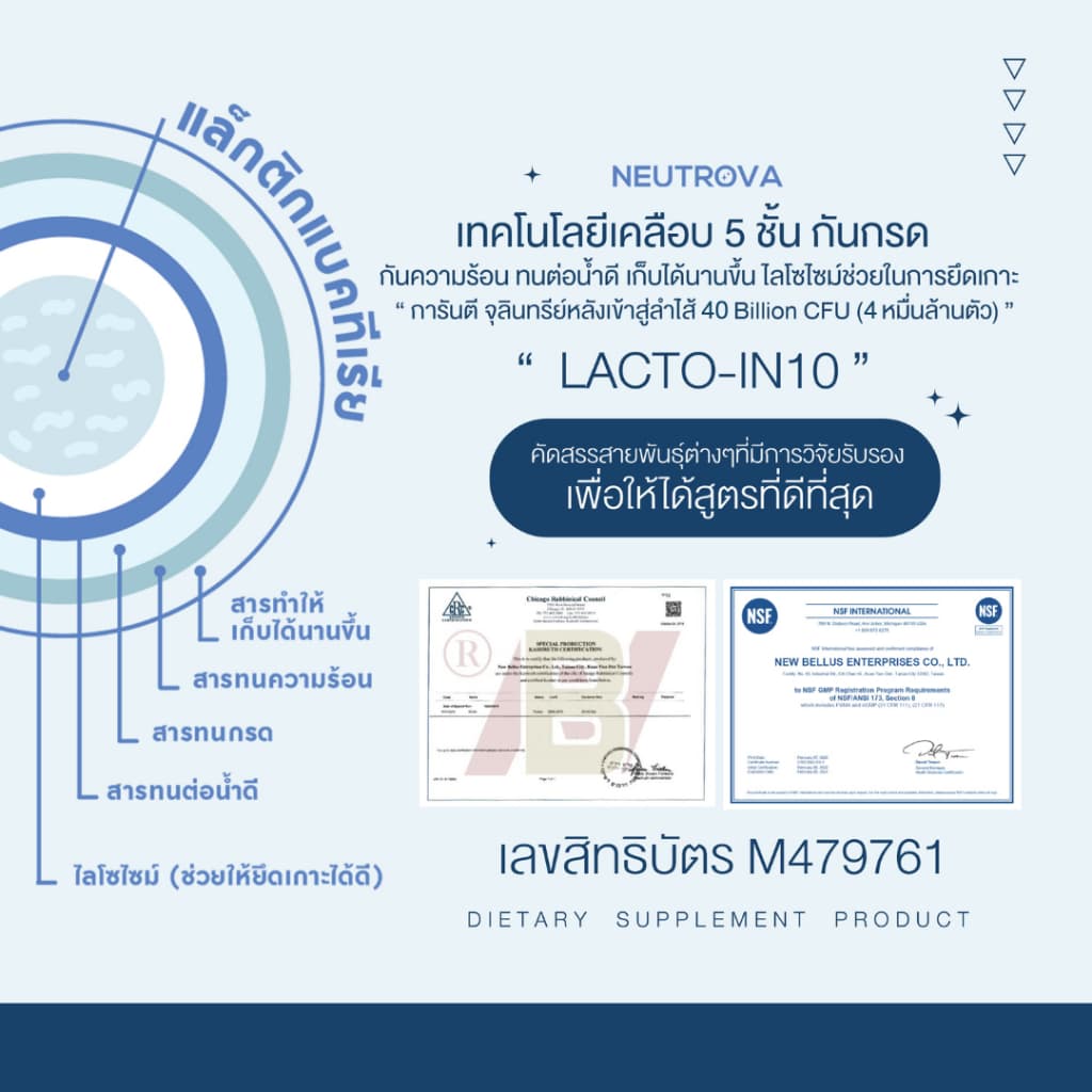 LACTO-IN10 โพรไบโอติก แบบซองกรอกปาก 40BillionCFUต่อซอง ตัวช่วยขับถ่าย กรดไหลย้อน ขับถ่าย ผิวสวย ท้องอึด อาหารไม่ย่อย รูปที่ 6