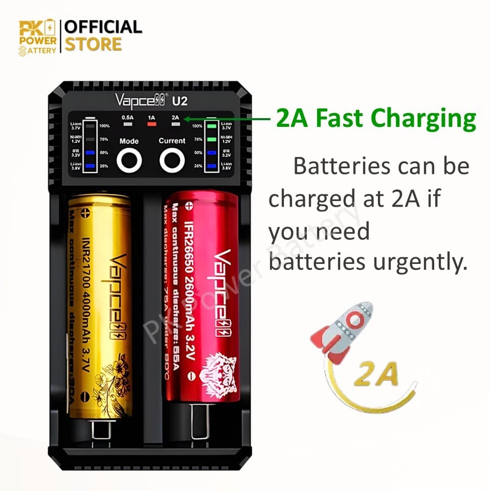 เครื่องชาร์จ Vapcell U2 ชาร์จแรงสูงสุด 2A รูปที่ 4