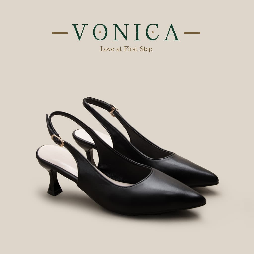 VONICA รองเท้าสตรี หน้าปิด ส้นสูง สีดำ เรียบหรู ใส่ร่วมงานแต่งงาน เซ็ตงานเลี้ยง รูปที่ 1