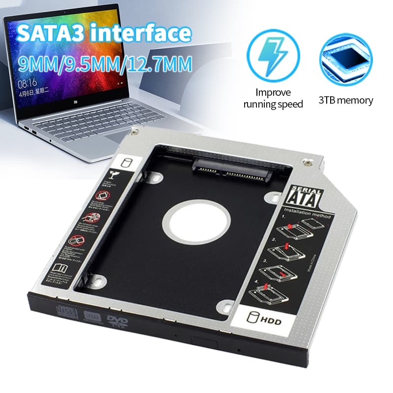 ถาดแปลงใส่HDD SSD ในช่อง DVD Notebook9.0/9.5/12.7mm Tray SATA 2nd HDD SSD Hard Drive Caddy ถาดแปลง for Laptop Notebook รูปที่ 1