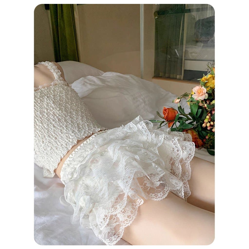 Moonling จากไทย กางเกงขาสั้น เงสม๊อคยืด สีพื้น น่ารัก ดีเทลลูกไม้ แต่งชั้นๆ *KK1158* รูปที่ 3