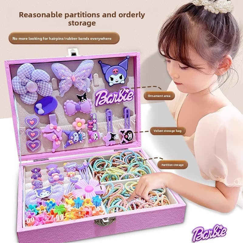 เซตคาดผมยืดหยุ่น Kuromi My Melodyกล่องน่ารัก วัสดุทนทาน สีสันสดใส ของเล่นเครื่องประดับผม รูปที่ 4
