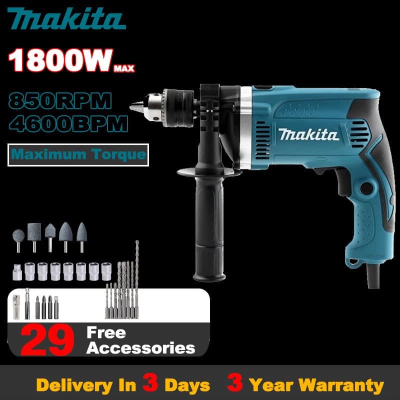 สว่านกระแทก Makita 1800W 13 มม. สว่านกระแทกสำหรับงานหนัก เครื่องมือไฟฟ้าสำหรับใช้ในครัวเรือน 220V รูปที่ 1