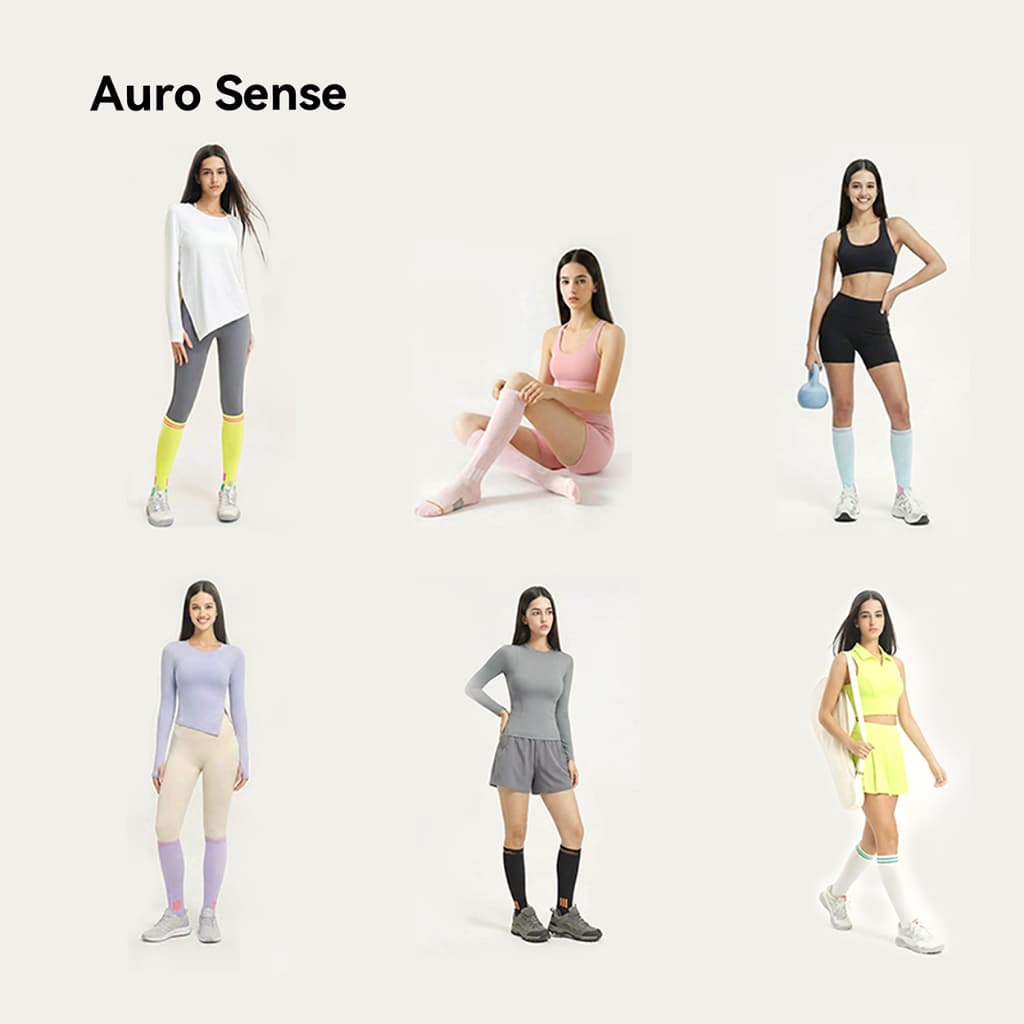 Auro Sense ถุงเท้ากีฬาแบบยาว บีบกระชับ ซัพพอร์ตน่อง ลดอาการล้า สีสันสดใส เหมาะสำหรับ วิ่ง ฟิตเนส รูปที่ 4