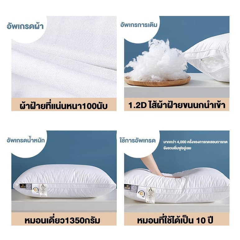 QM หมอน หมอนหนุนสุขภาพ หมอนหนุน เลือกได้ 6 สี หมอนโรงแรม 5ดาว สบายนุ่มนวล ไม่เสียรูปหลังนอนนาน แก้ปวดคอ 600/1400G รูปที่ 6