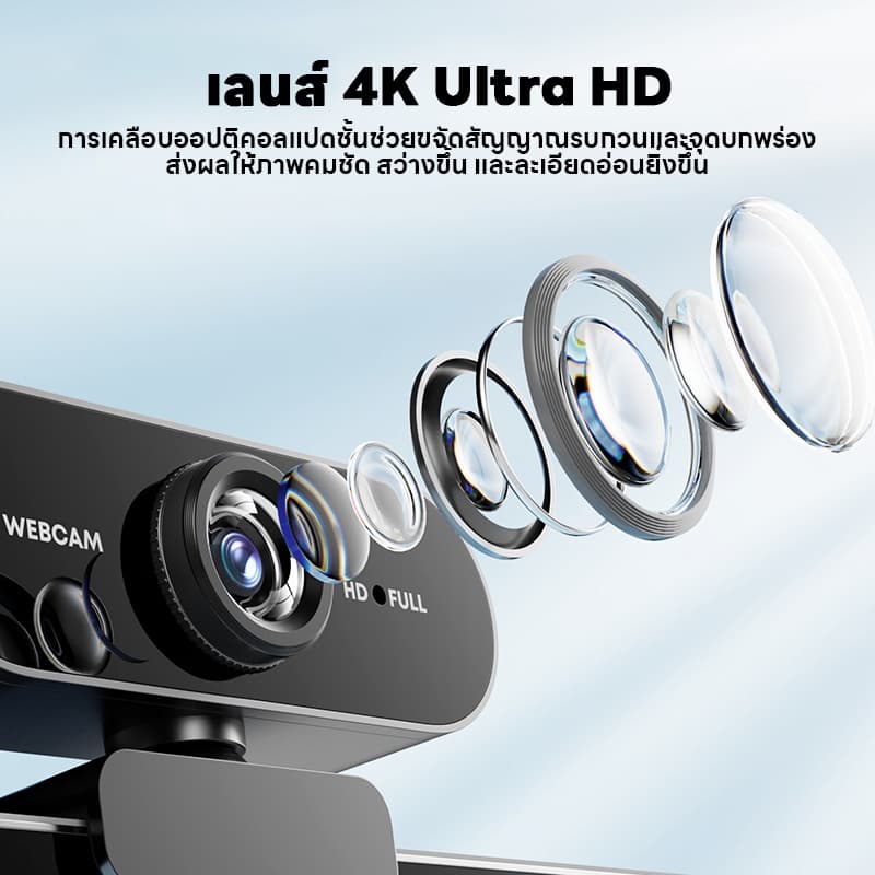 4K เว็บแคม HD พร้อมไมค์ในตัว ไม่ต้องลงไดรเวอร์ เสียบ USB ใช้งานได้ทันที 360องศาปรับ กล้องติดคอม กล้องเว็บแคม webcam รูปที่ 6