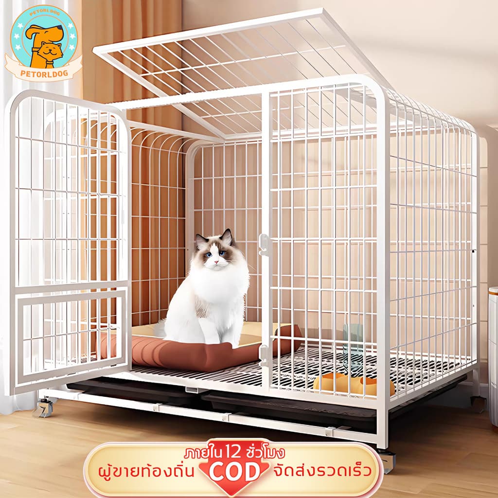 Petorldog กรงแมว กรงแมวขนาดใหญ่ คอนโดแมวกรงแมวคอนโด กรงขังแมว กรงสัตว์เลี้ยง มีล้อและบันได แถมถาดฟรี รูปที่ 1