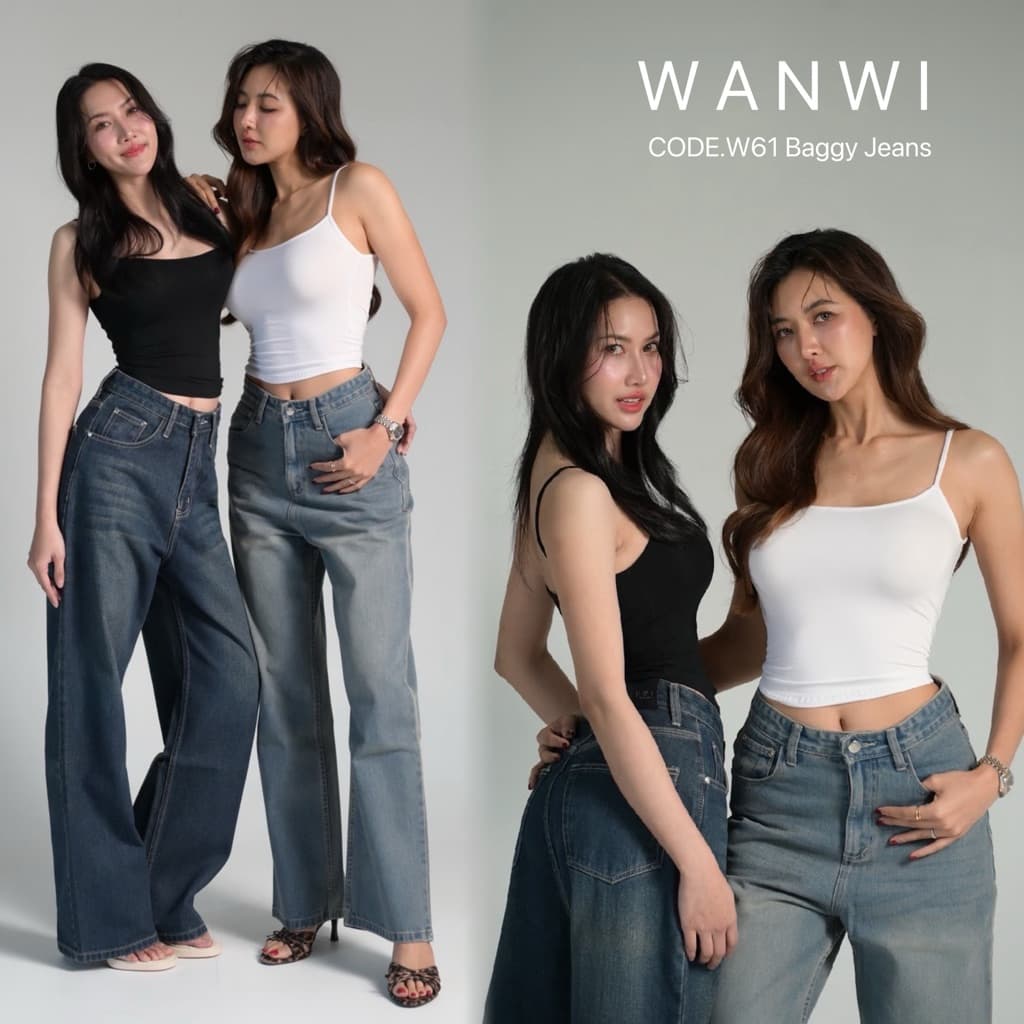 ยีนส์WANWIรหัสW61 กางเกงยีนส์ทรงกระบอกใหญ่Baggy ขาตรง รูปที่ 1