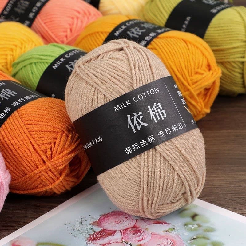 ไหมพรมคอตตอนนม 4ply น้ำหนัก50กรัม สีพาสเทล ถักง่าย ถักโครเชต์ Milk cotton yarn จากไทย รูปที่ 1