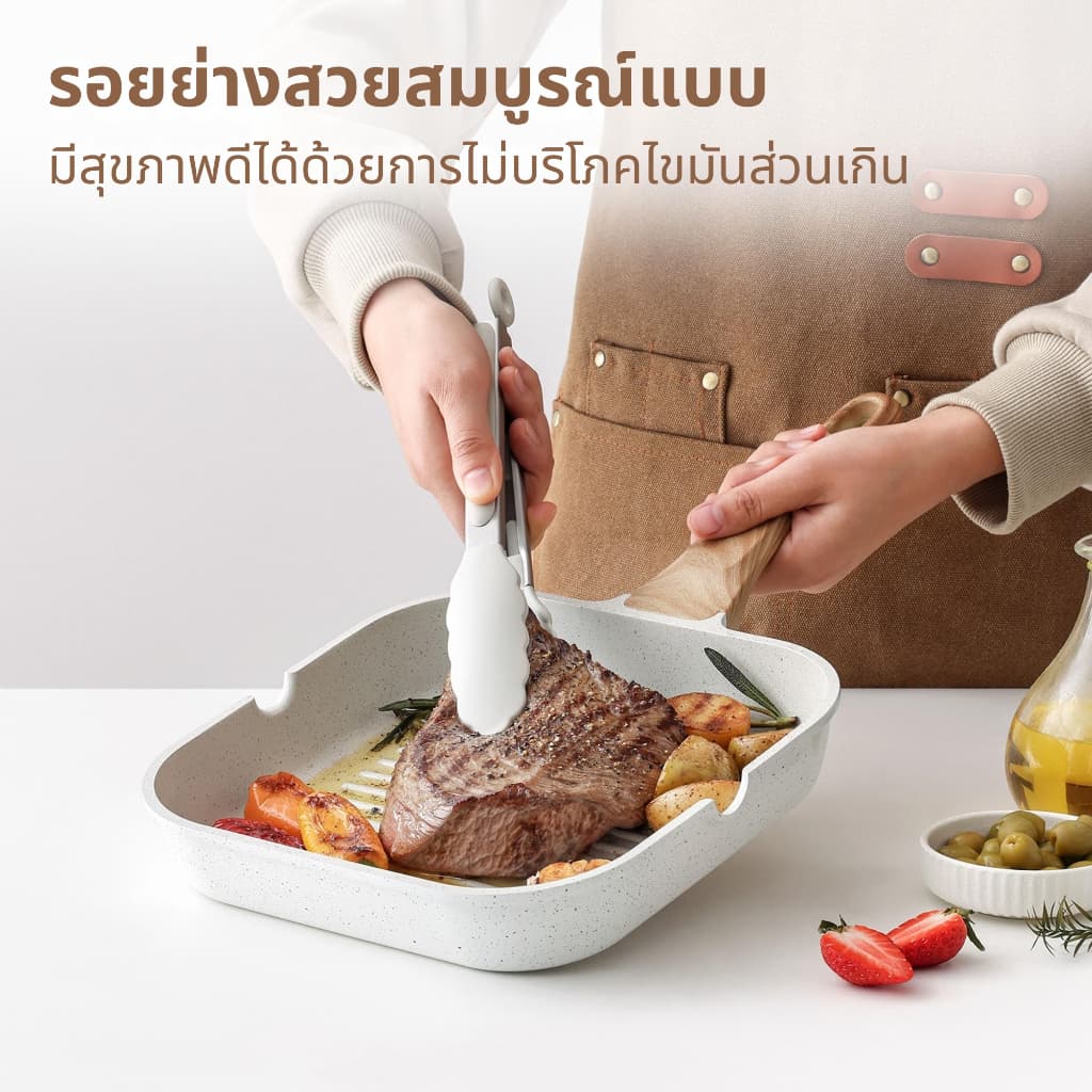 SENSARTE กระทะอายุยืน กระทะย่างเคลือบกันติด Non-Stick ปราศจากสารเคมี ใช้ได้กับเตาทุกประเภท ขนาด 28 ซม. รูปที่ 3