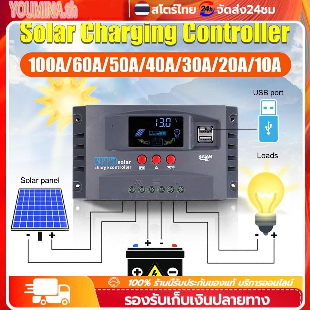 ✅🔥 รุ่นอัพเกรด MPPT ชาร์จเจอร์ ชาจเจอร์โซล่า 12v24v โซล่าชาร์เจอร์ โซล่าคอนโทรลเลอร์ แผงควบคุมพลังงานแสงอาทิตย์แบบ ชาตเ
