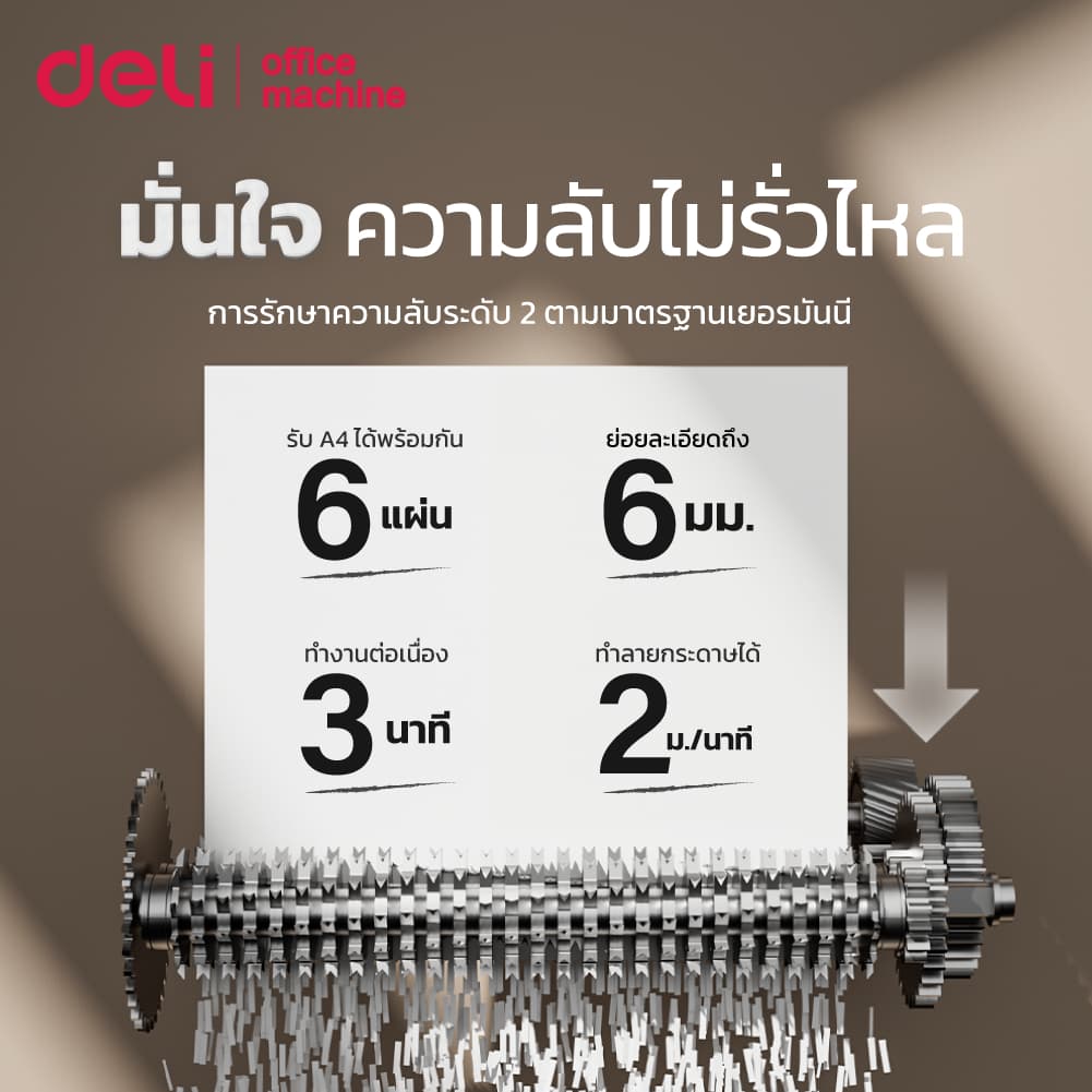 Deli เครื่องทำลายเอกสาร 10L เครื่องย่อยกระดาษ Auto ไม่ต้องแกะแม็ก ย่อยละเอียด 6mm Paper Shredder รูปที่ 2