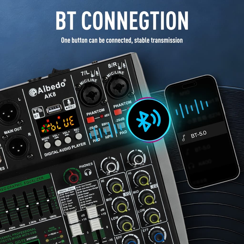 Ready Stock Audio Mixer ผลิตภัณฑ์ในสต็อก ABD-AK4/6/8 Channel มิกเซอร์เสียงมืออาชีพ 99 DSP เสียงบลูทูธ USB อินเตอร์เฟซเสี รูปที่ 4