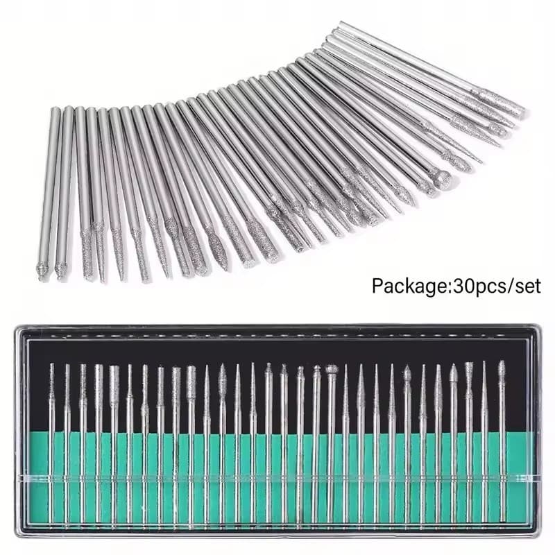 ชุดดอกหัวเจียรเพชร 30 ชิ้น แกน 3mm สำหรับเครื่องเจียรไฟฟ้า ดอกแกะสลัก หินอ่อน แก้ว เซรามิก งานจิวเวอร์รี่ รูปที่ 2
