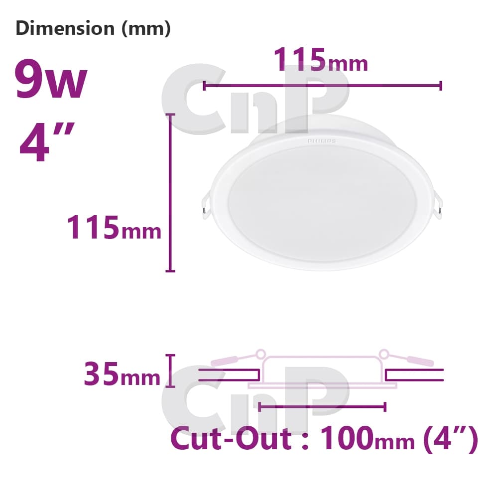 PHILIPS โคมไฟดาวน์ไลท์ ฝังฝ้า 4 นิ้ว Panel LED 9W ฟิลิปส์ รุ่น MESON IO 59449 รูปที่ 5
