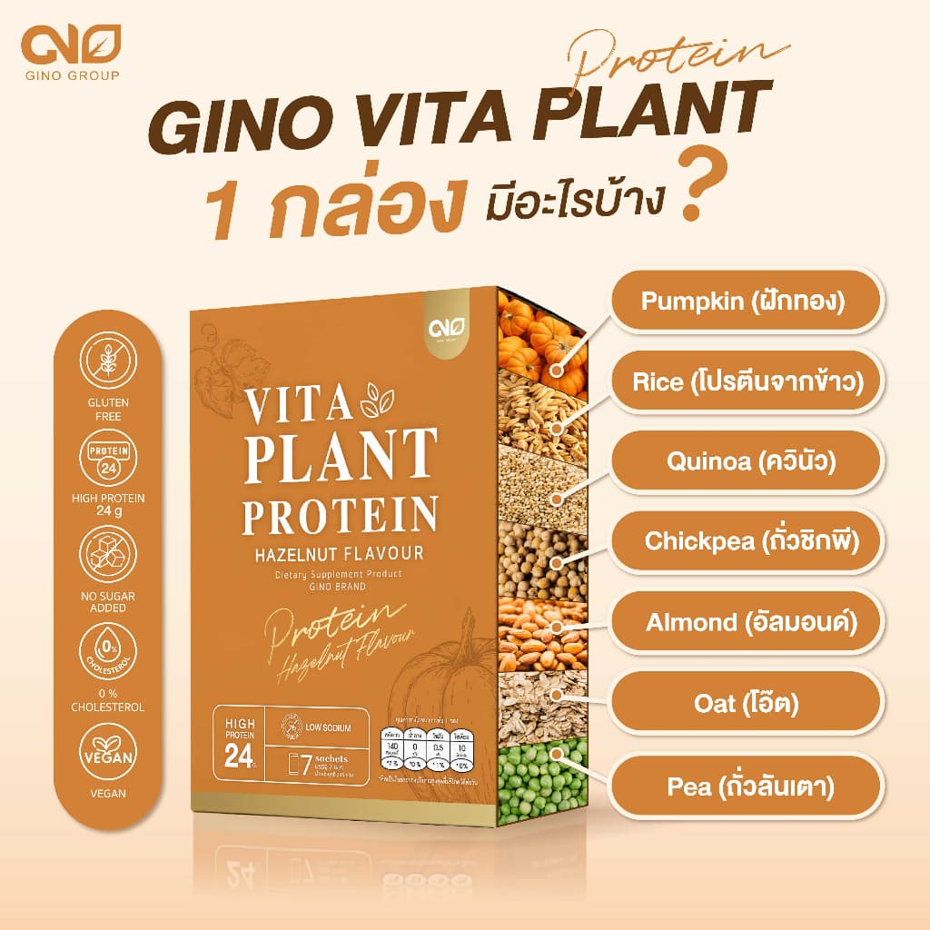 Gino Vita Plant Protein จิโน โปรตีนพืช ผสมแคลเซียม เสริมกล้ามเนื้อ บำรุงกระดูก กลิ่นฮาเซลนัท รูปที่ 2