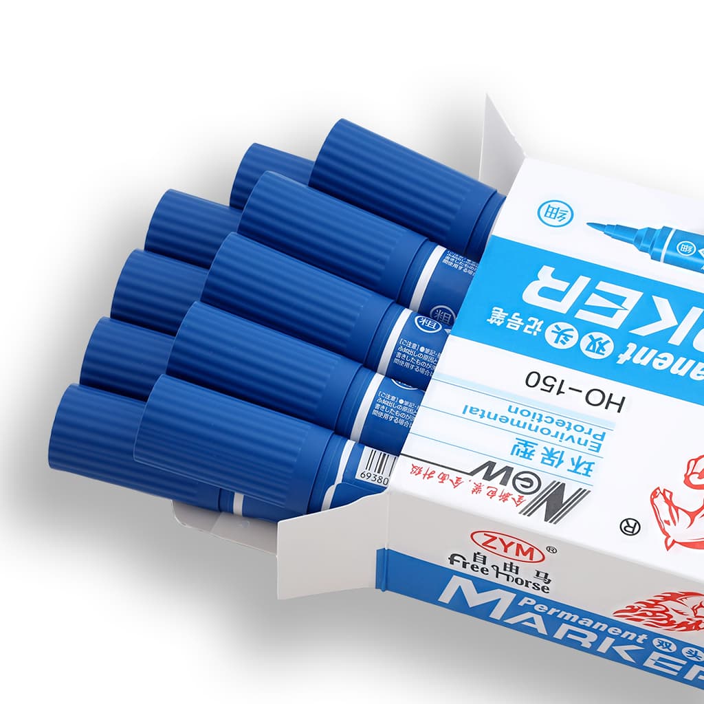 COD ปากกาเคมี ปากกาเมจิก 2 หัวตราม้า “สีน้ำเงิน, สีแดง, สีดำ” แพ็ค 10 ด้าม HORSE tip permanent marker ปากกาสี รูปที่ 4