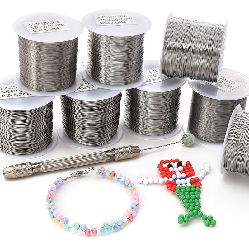 ลวดสแตนเลสนุ่มสีเงิน ขนาด 0.2-0.6 มม. ยาว 11-380 ม./ม้วน สำหรับ DIY งานเครื่องประดับทำสร้อยข้อมือและสร้อยคอ