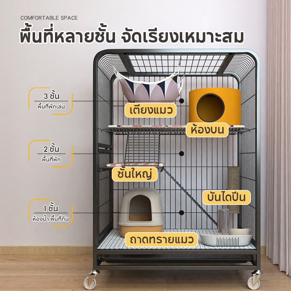 กรงแมว 2-4ชั้น กรงแมวขนาดใหญ่ คอนโดแมวกรงแมวคอนโด กรงสัตว์เลี้ยง มีล้อและบันได มีของขวัญฟรี รูปที่ 4