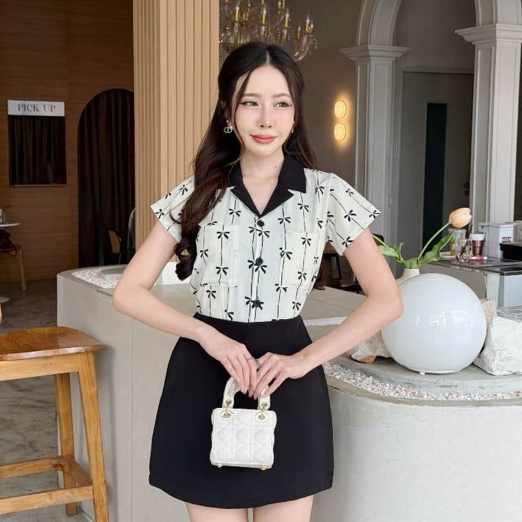 เสื้อคอปกเบเซอร์ทูโทนแขนสั้นน่ารัก.V1 รูปที่ 5