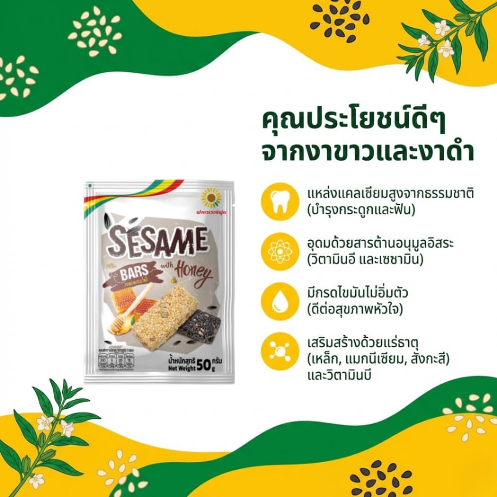 งาแผ่นผสมน้ำผึ้ง 50 กรัม Sesame bar with Honey 50 g. รูปที่ 3