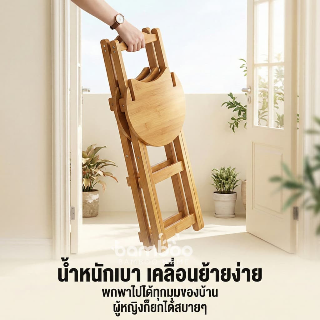 เก้าอี้ไม้พับได้ เก้าอี้สตูลสูง เนกประสงค์ สไตล์มินิมอล ไม่จำเป็นต้องประกอบ มีให้เลือกสามขนาด รูปที่ 8