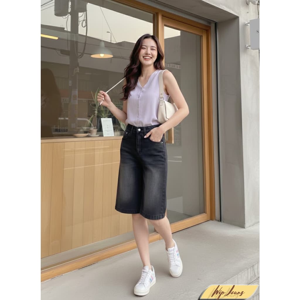 กางเกงยีนส์ขาสั้นทรงบอยยาวเหนือเข่าเอวสูงทรงเป๊ะไซส์ S-3XL ใส่แมตช์ง่ายได้ทุกลุค TK4 รูปที่ 3