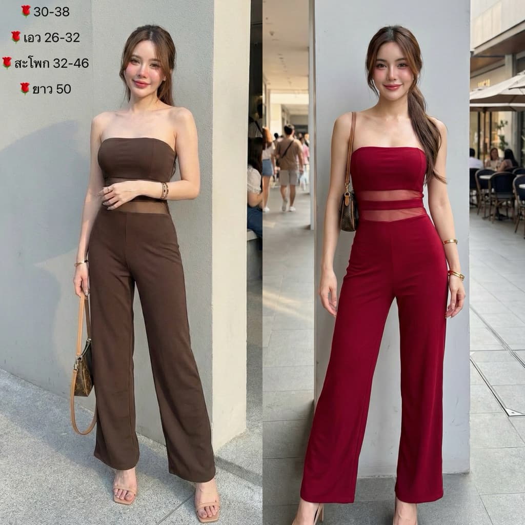 จั๊มสูทขายาว เกาะอกซีทรูเอว เสริมฟองน้ำในตัว ทรงกระบอกใส่แล้วหุ่นสับ เป๊ะมาก ดูแพงชุดออกงาน เซ็กซี่ไฮโซ รูปที่ 2