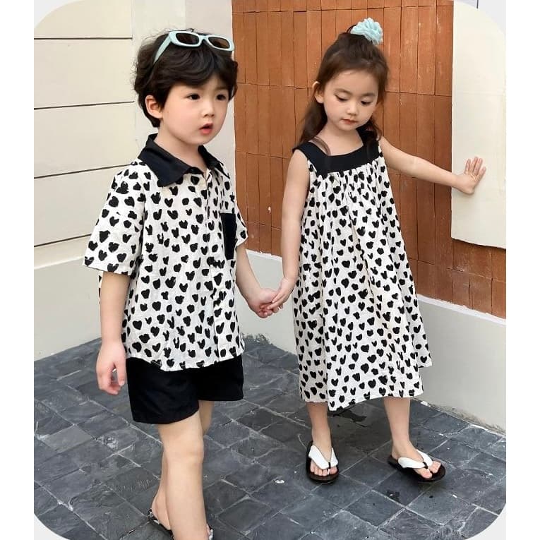 BB206 ชุดเด็กคู่ ชาย–หญิง ลายหัวใจ โทนขาวดำ น่ารัก ใส่คู่กัน รูปที่ 2