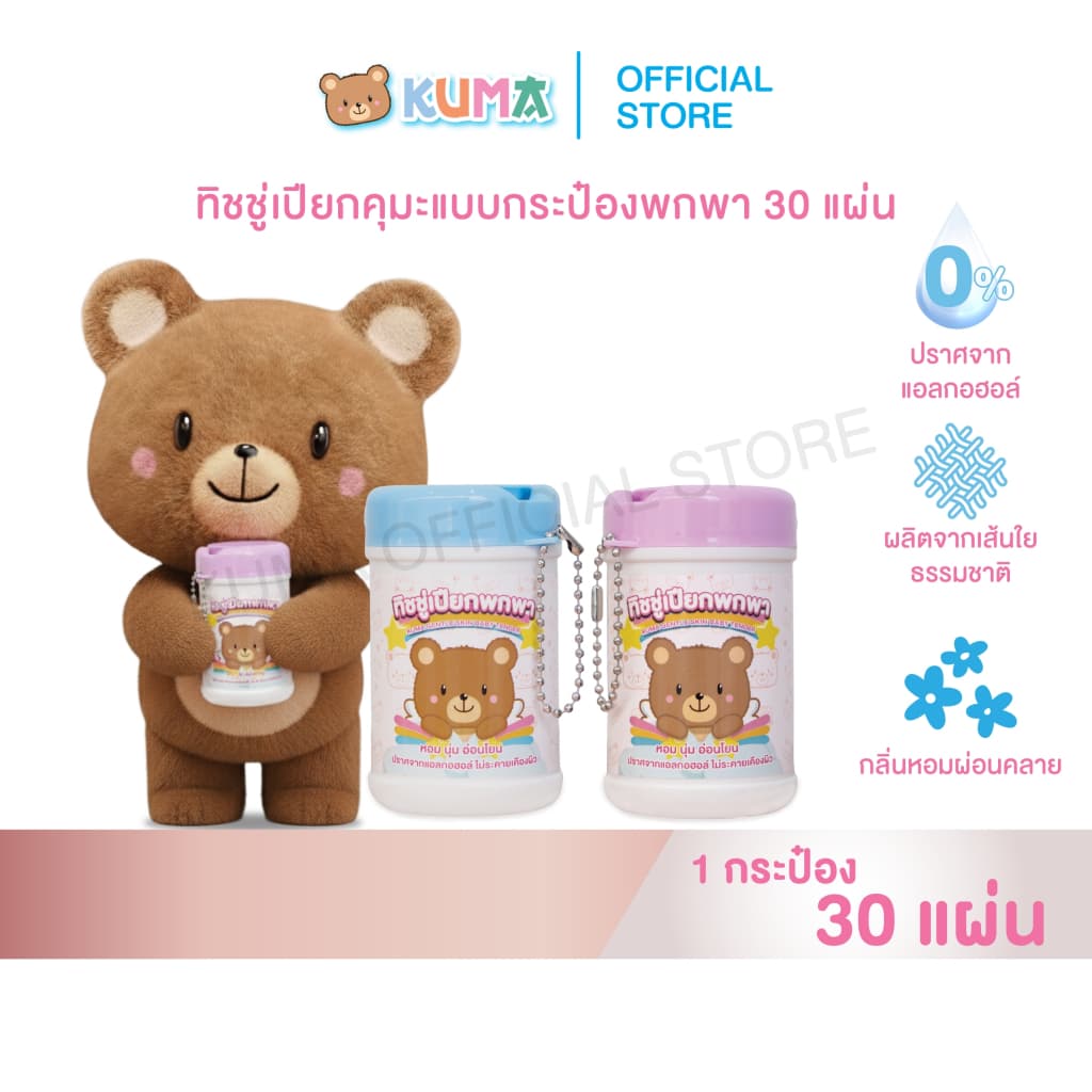 กระดาษทิชชู่เปียก คุมะ กระป๋อง 30 แผ่น : 2ชิ้น รูปที่ 1