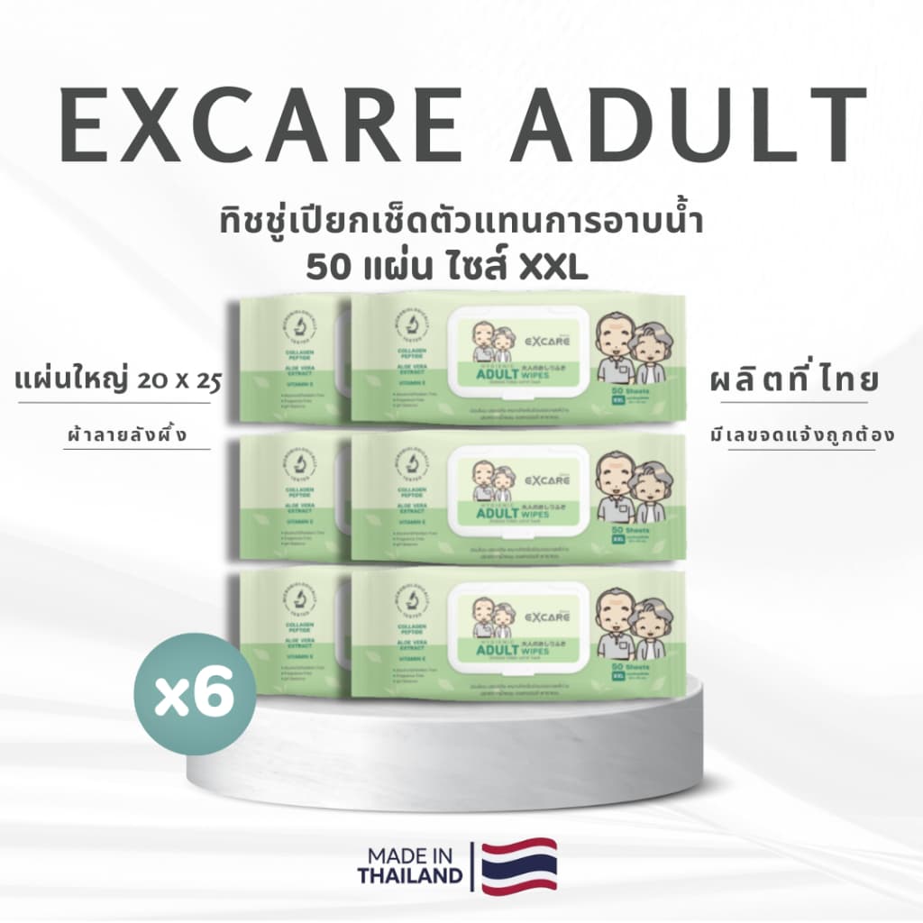 ทิชชู่เปียกสำหรับผู้ใหญ่ EXCARE ADULT Wipes XXL 50 แผ่นใหญ่ ผ้านุ่มชุ่มชื่น แผ่นใหญ่พิเศษ รูปที่ 1