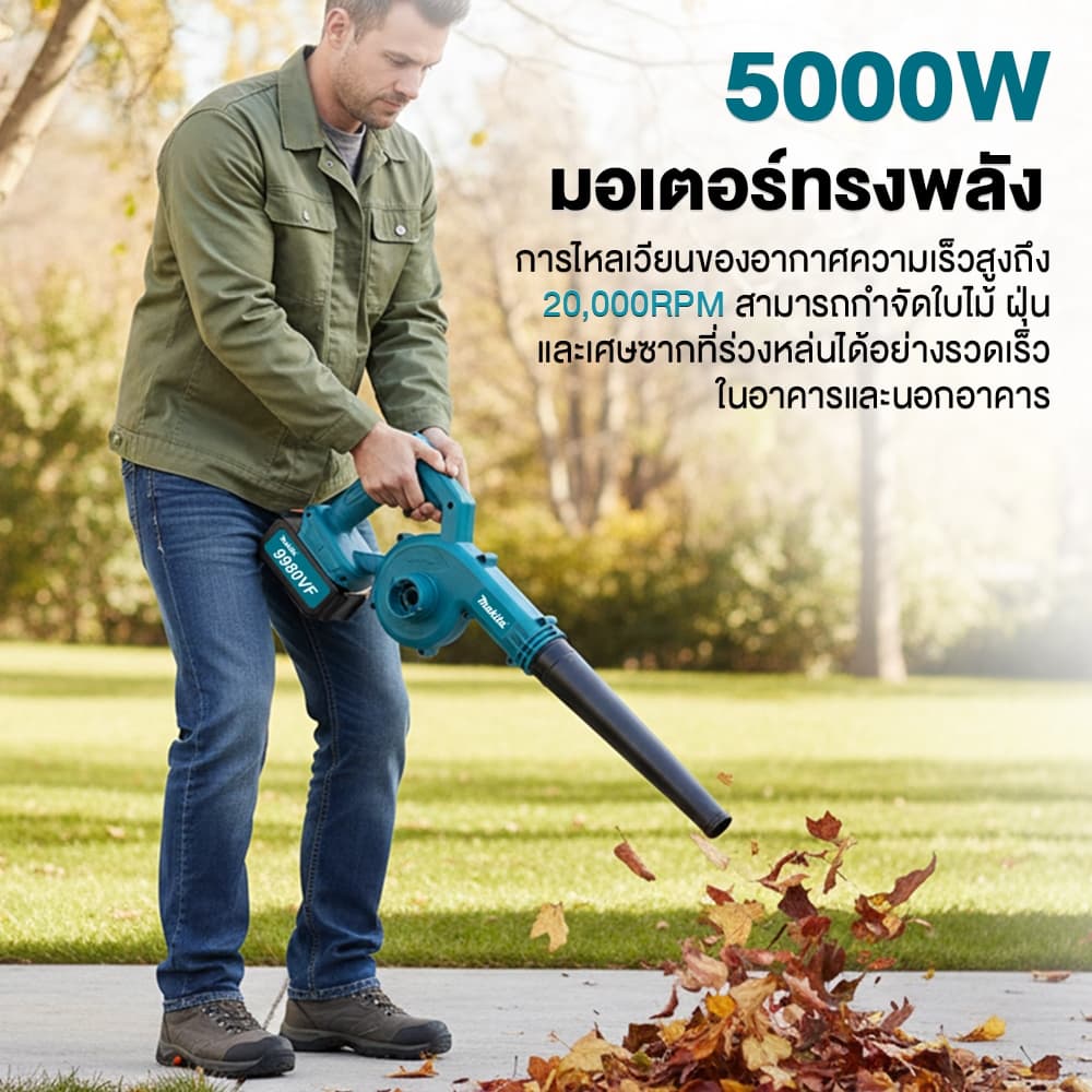 5000W พัดลมทรงพลังสุดแบตเตอรี่พัดลมไร้สายพัดลมพลังงานสูงในครัวเรือนล้างพัดลมลมพัดลมไฟฟ้า เครื่องเป่าลมไร้สาย 2-in-1 รูปที่ 2