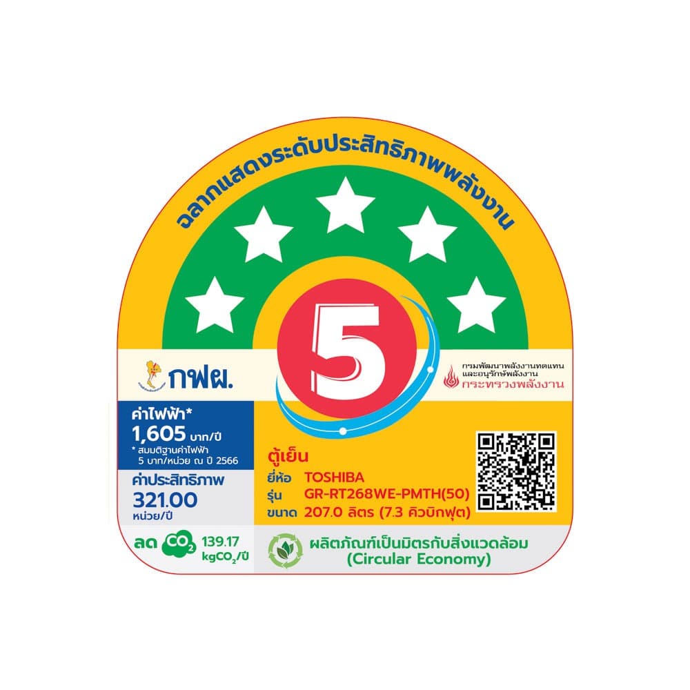 โตชิบา ตู้เย็น 2 ประตู ขนาด 7.3 คิว รุ่น GR-RT268WE-PMTH TOSHIBA 2-DOOR REFRIGERATOR SIZE 7.3 Q MODEL GR-RT268WE-PMTH รูปที่ 6