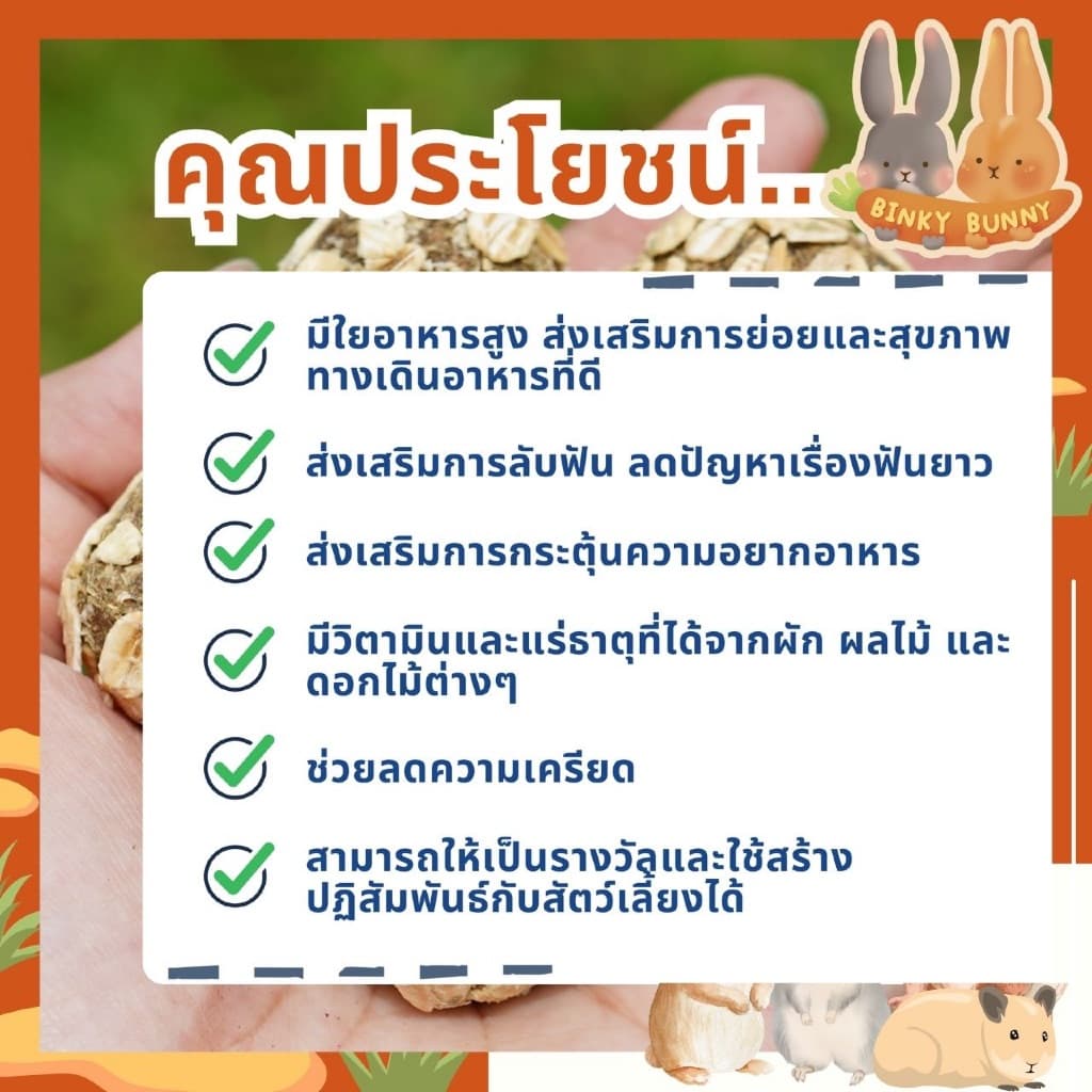 Binky Bunny House ช็อคบอลหญ้าทิโมธี ขนมอบแห้งลับฟันสำหรับสัตว์ฟันแทะ 10 ลูก รูปที่ 5