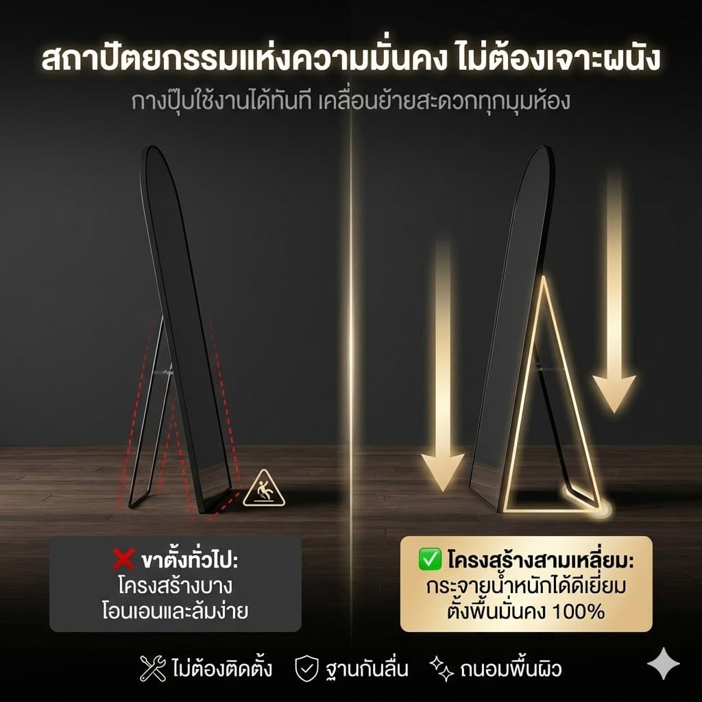 LPกระจกเต็มตัว 150/165/180CM ชนิดตั้งพื้น/ติดผนัง ไม่ต้องประกอบ วัสดุ กระจกนิรภัย จะไม่แตก รูปที่ 4