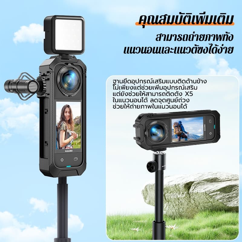 กรงป้องกันโลหะ สำหรับกล้อง Insta360 X5/X4AIRผลิตจากอลูมิเนียมอัลลอยด์ มีโครงกรงพร้อมฝาครอบเลนส์ซิลิโคน รูปที่ 5