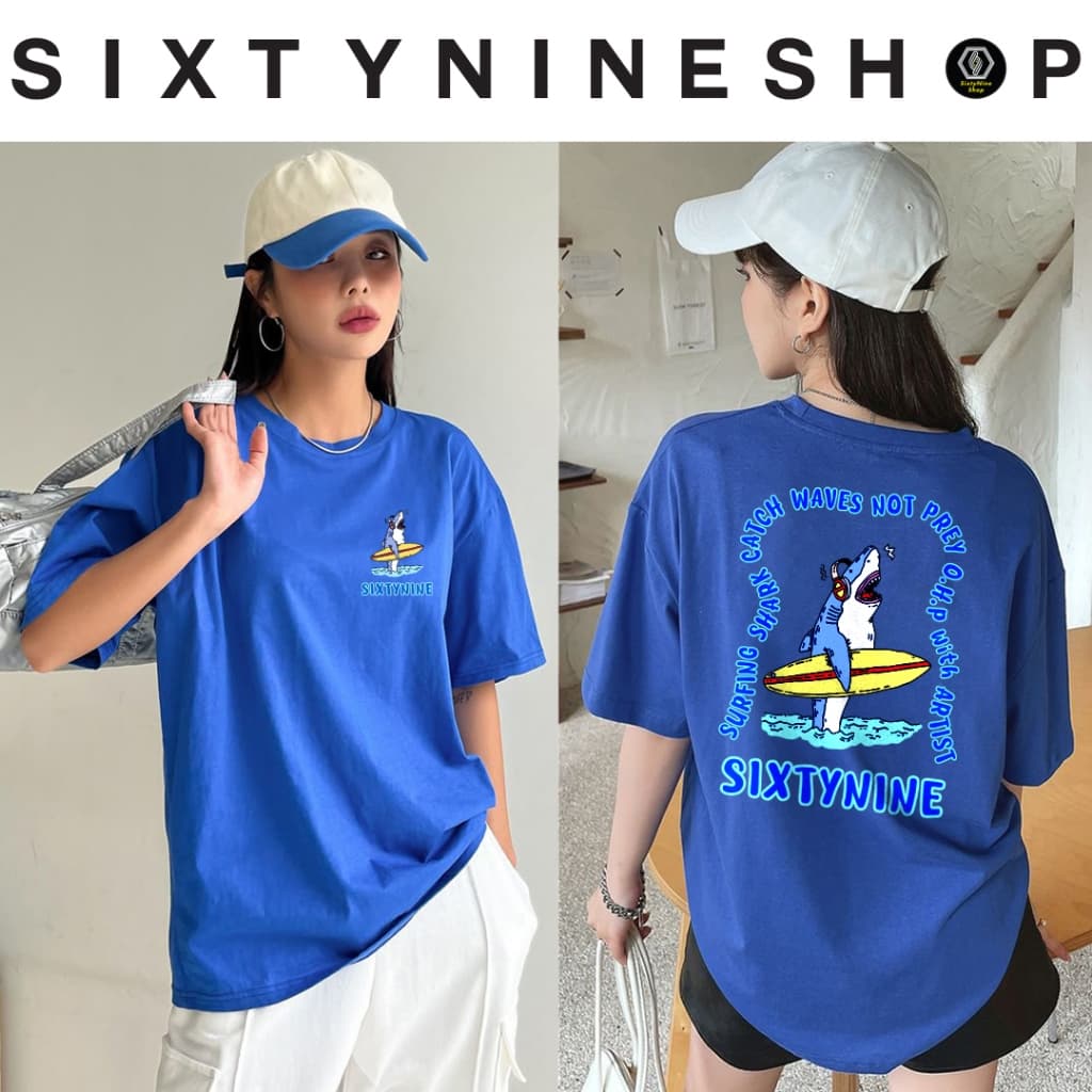 เสื้อยืดผ้าคอตตอน M-4XL พิมพ์ลาย " Shark surf " รูปที่ 4